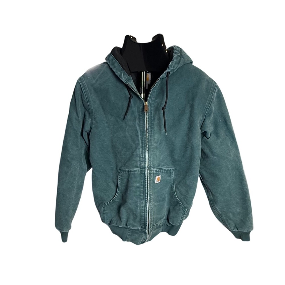 Distressed Carhartt Women's WJ130 443 Teal Duck Quilted Lined Jacket S 4/6
